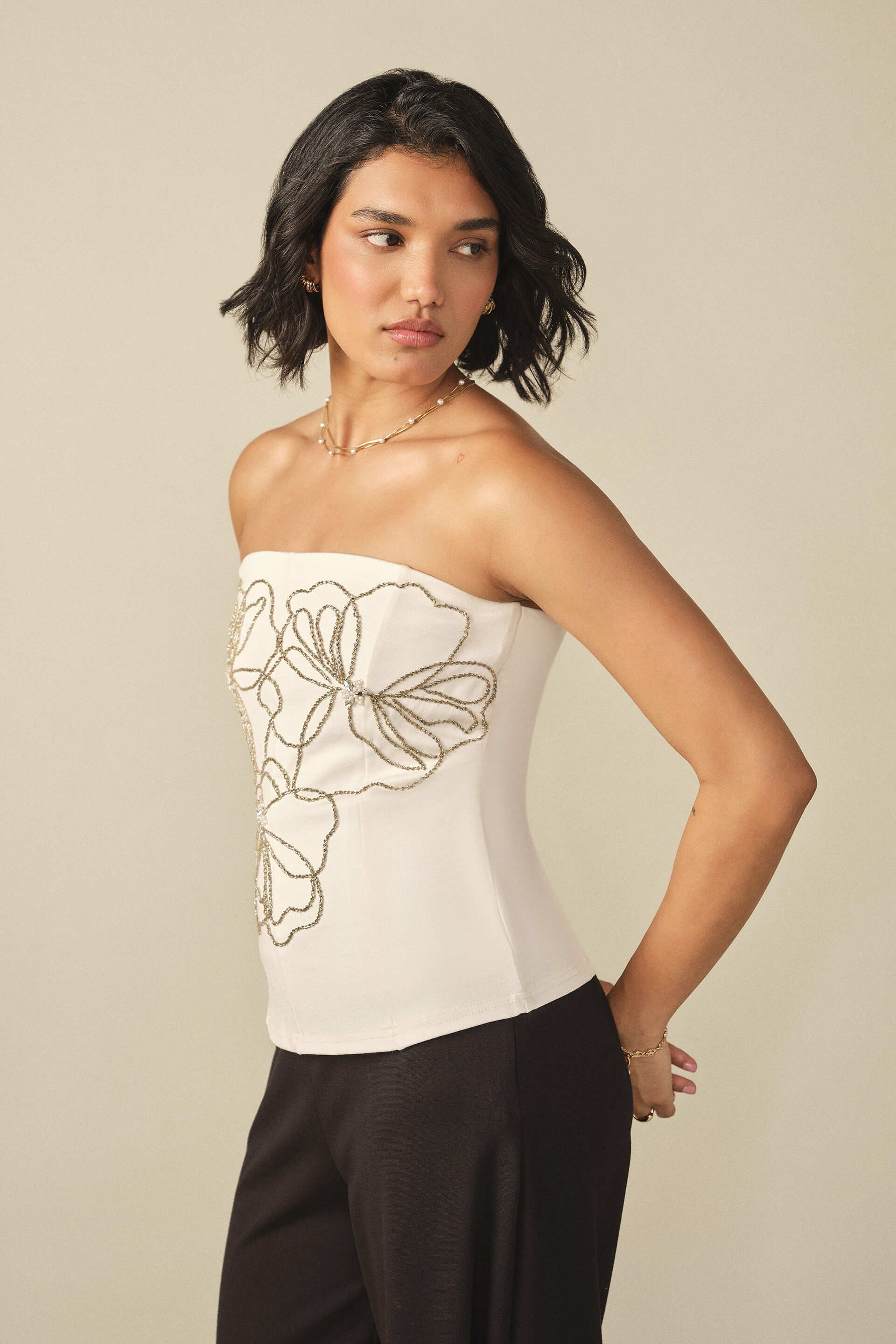 Crystal Embroidered Bandeau Top, White, image 4